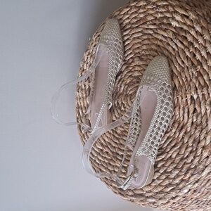 Stuart Weitzman‎ Womens Light Gold Metallic Woven Ballet Flats Ankle Strap S-5